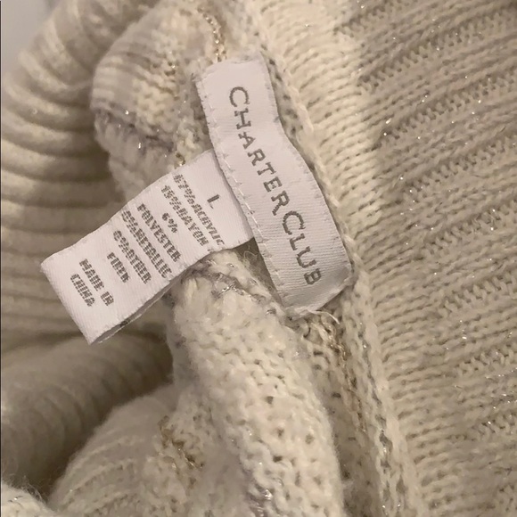 Cream striped cowl neck sweater by Charter Club - Picture 6 of 7